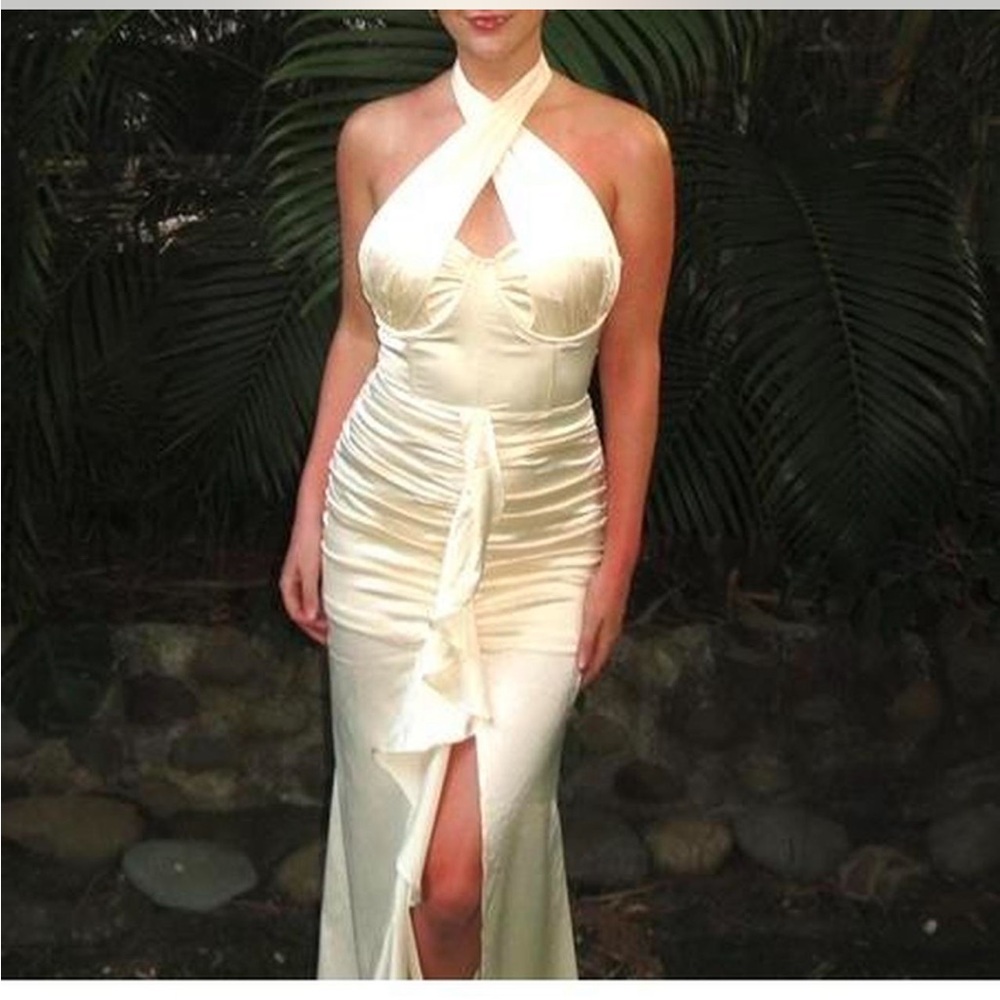Elegant Cream Halter Dress